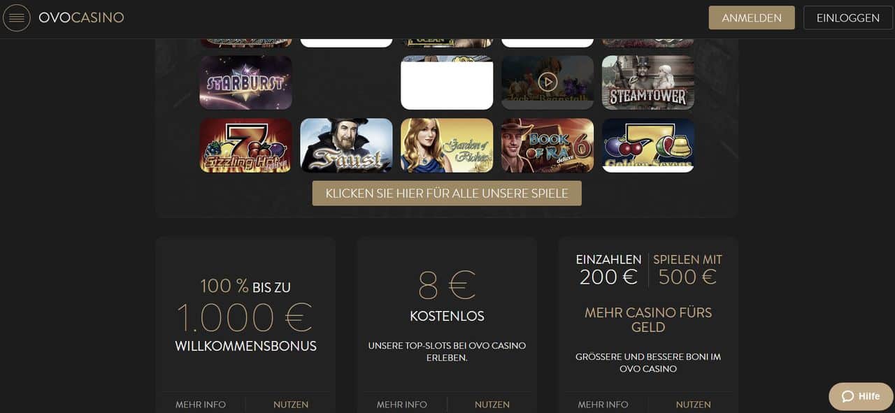 Ovo Casino Test und Erfahrung - Startseite